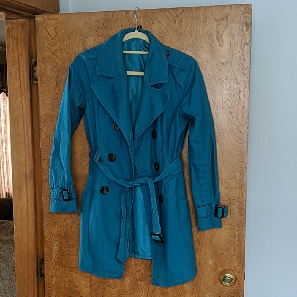 H&M teal trench coat